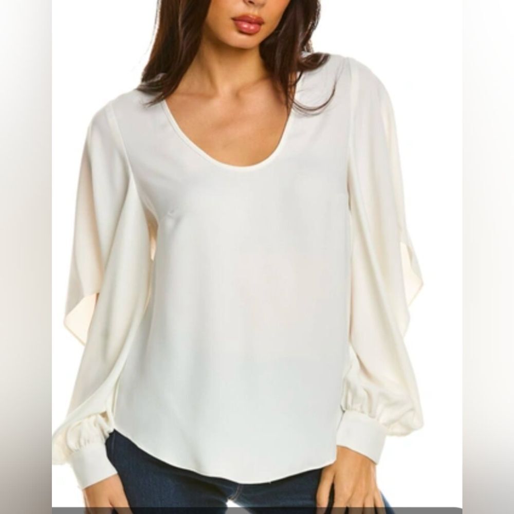 NWT Trina Turk White Women's Top blouse long sleeve cut out sleeve lagenlook XS